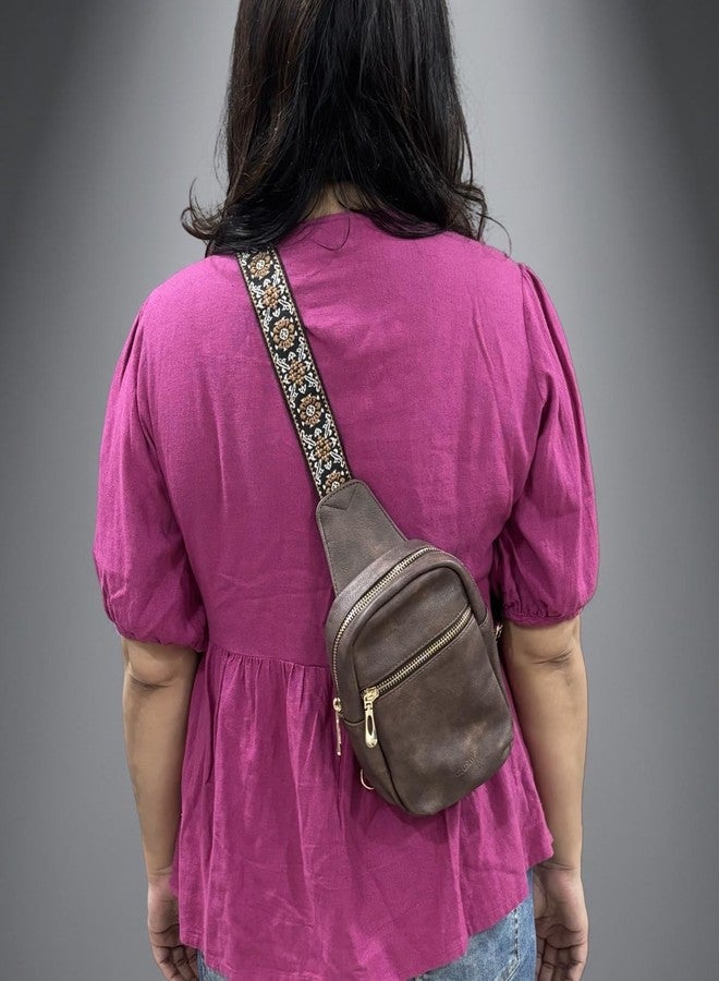 GLOSSY Designer Crossbody Chest Bag For Women | 3 Zip Compartments | Adjustable Strap | travel | Gift | Office | Casual Use (Brown) - Image 2